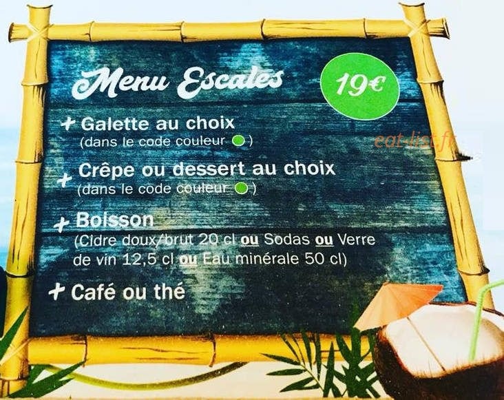 Carte et menu de L' île o' crêpes à Voisins le Bretonneux — Menu escales