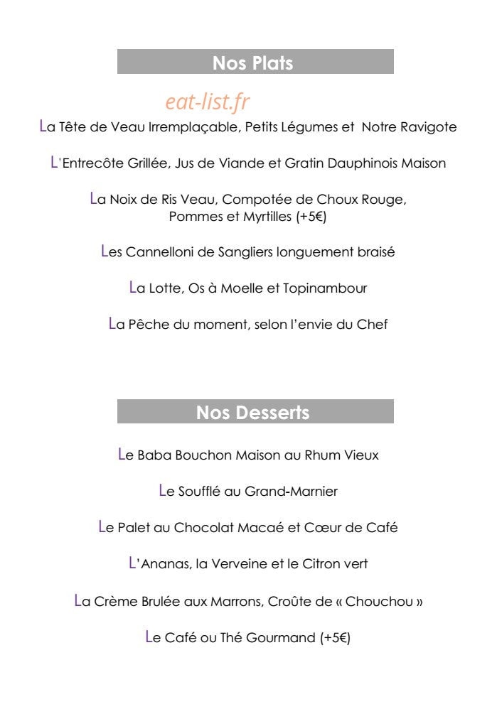 Carte et menu de La Ferme de Voisins à Voisins le Bretonneux — Les plats et les desserts