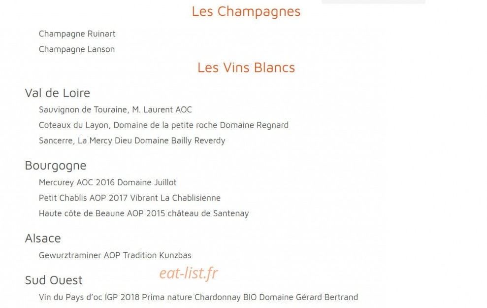 Carte et menu de Le Carré à Voisins le Bretonneux — les champagnes et vins blancs