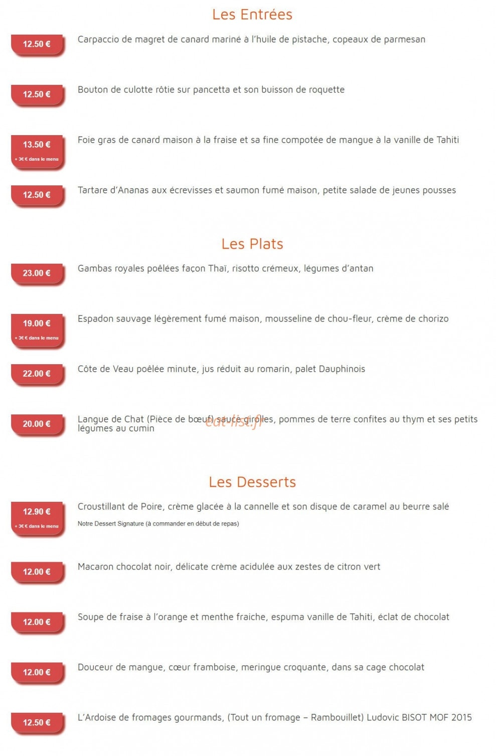 Carte et menu de Le Carré à Voisins le Bretonneux — les entrées et plats, desserts