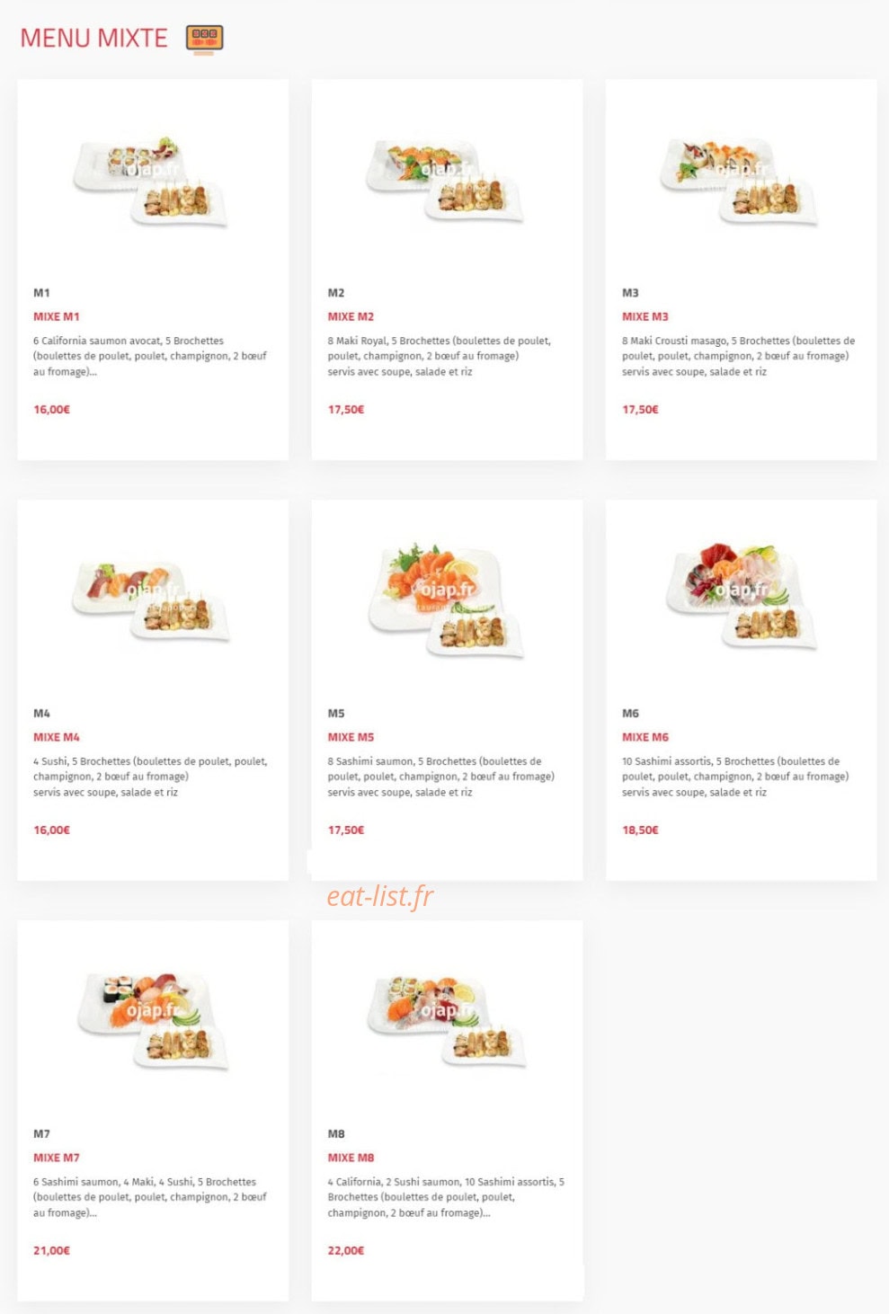 Carte et menu de O'jap à Voisins le Bretonneux — Menu mixte