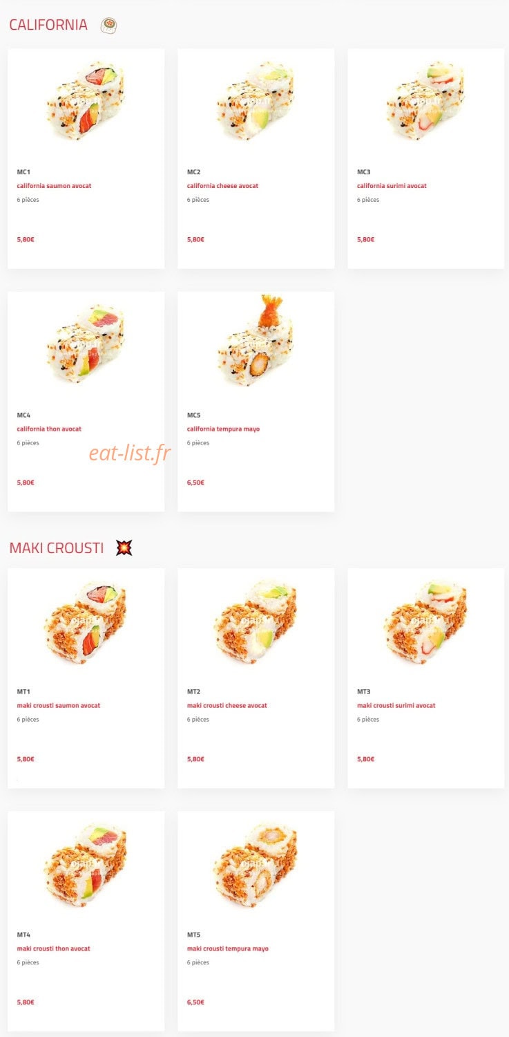 Carte et menu de O'jap à Voisins le Bretonneux — California et maki crousti