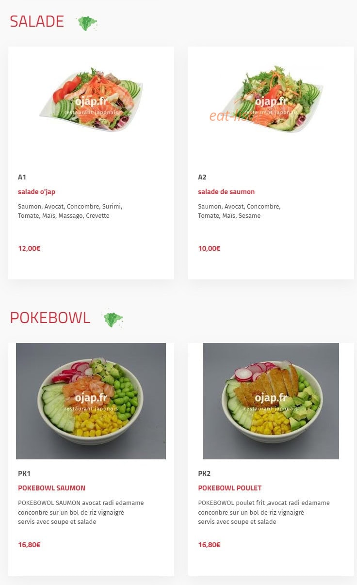 Carte et menu de O'jap à Voisins le Bretonneux — Salade et pokebowl