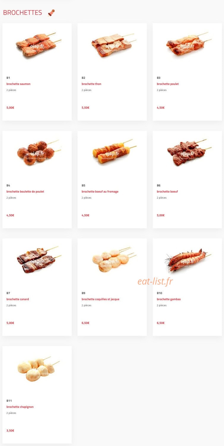 Carte et menu de O'jap à Voisins le Bretonneux — Brochettes