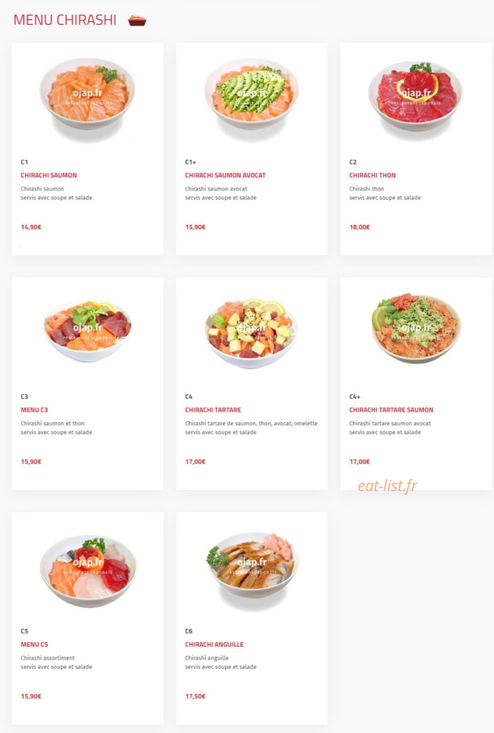 Carte et menu de O'jap à Voisins le Bretonneux — Menu chirashi