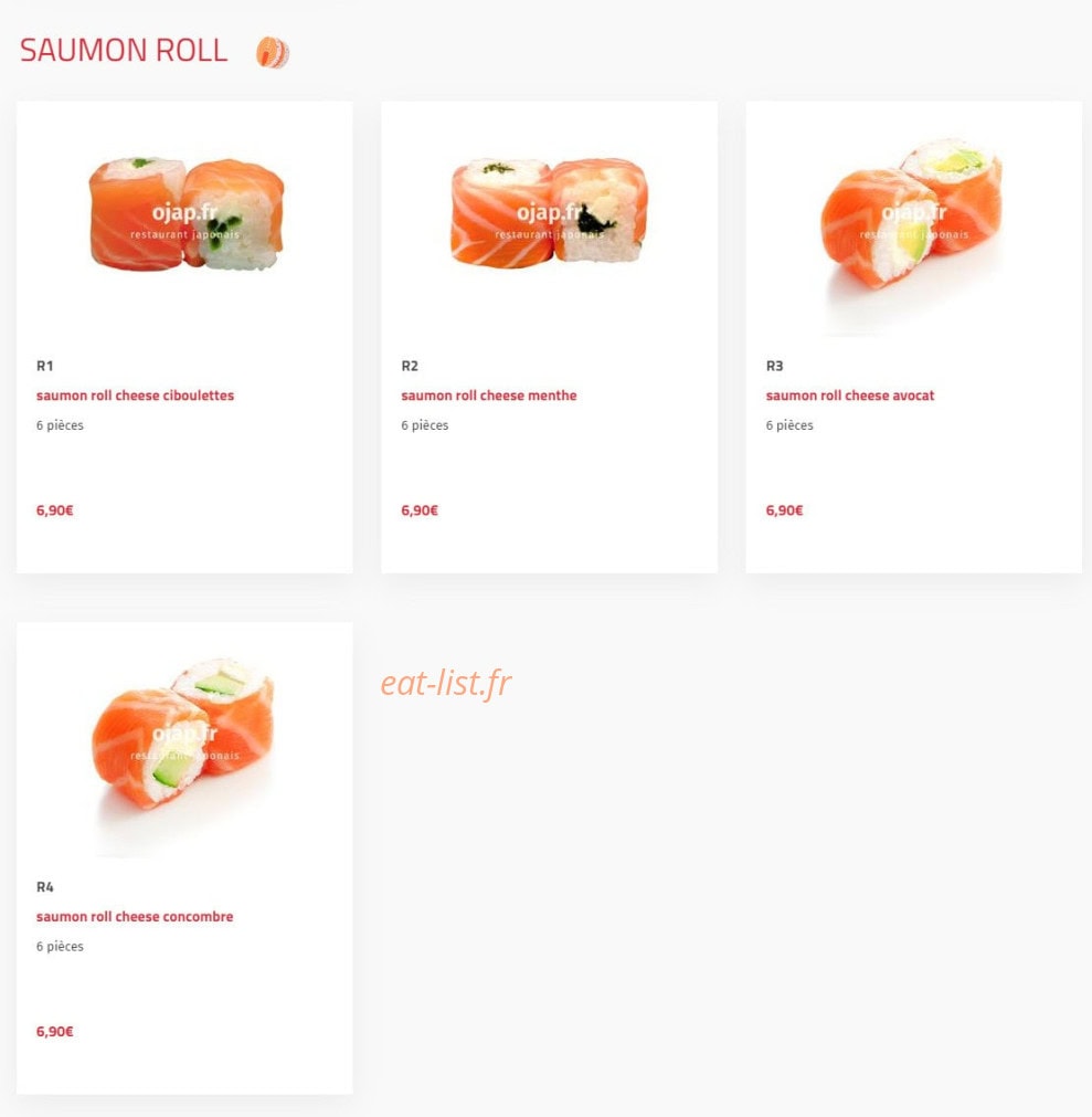 Carte et menu de O'jap à Voisins le Bretonneux — Saumon roll
