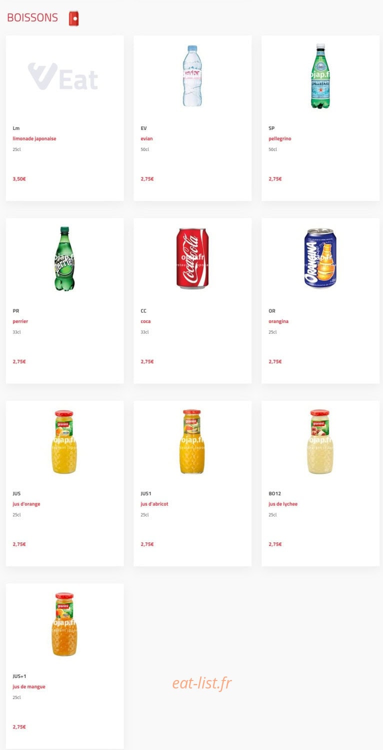 Carte et menu de O'jap à Voisins le Bretonneux — Les boissons