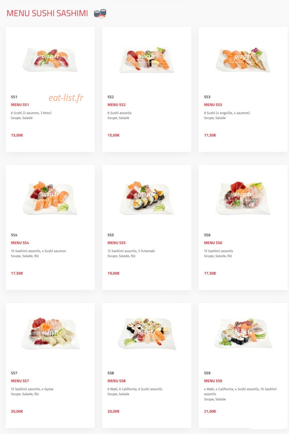 Carte et menu de O'jap à Voisins le Bretonneux — Menu sushi sashimi