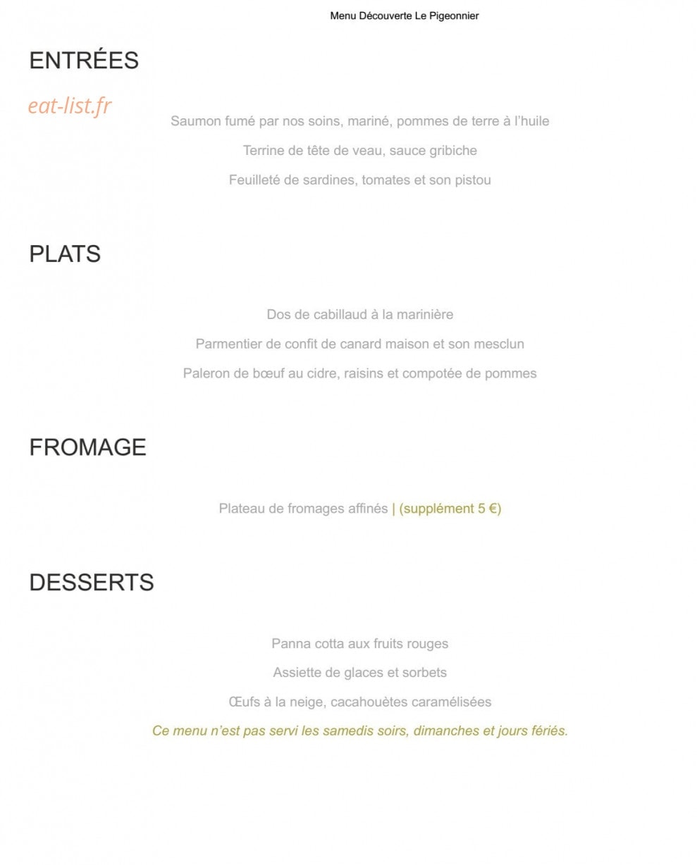Le Pigeonnier — carte page 2