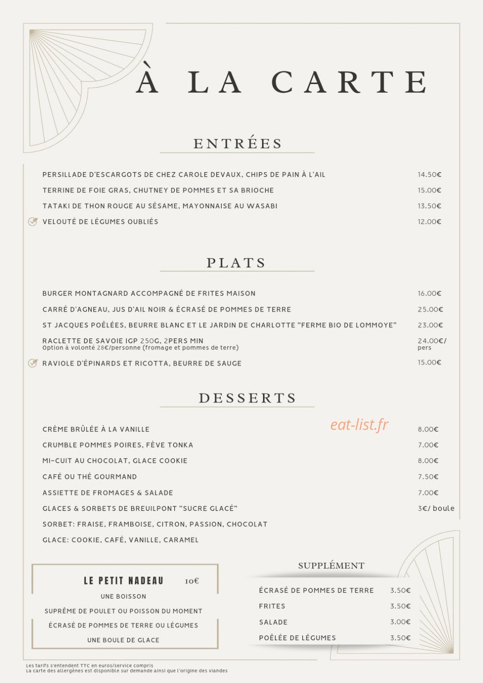 Carte et menu de Au Nadeau à Saint Illiers la Ville — La carte