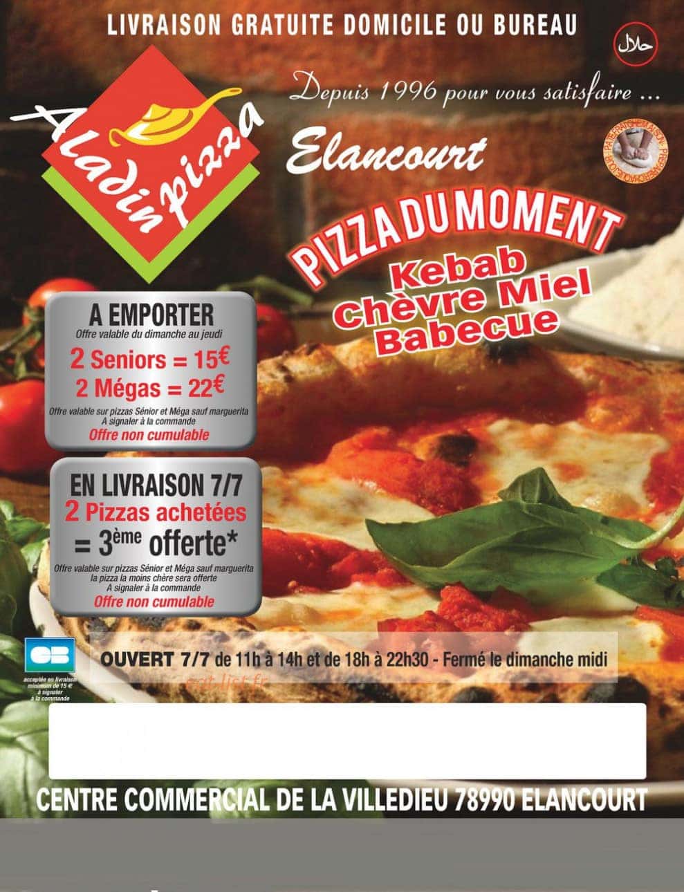 Aladin Pizza — carte page 1