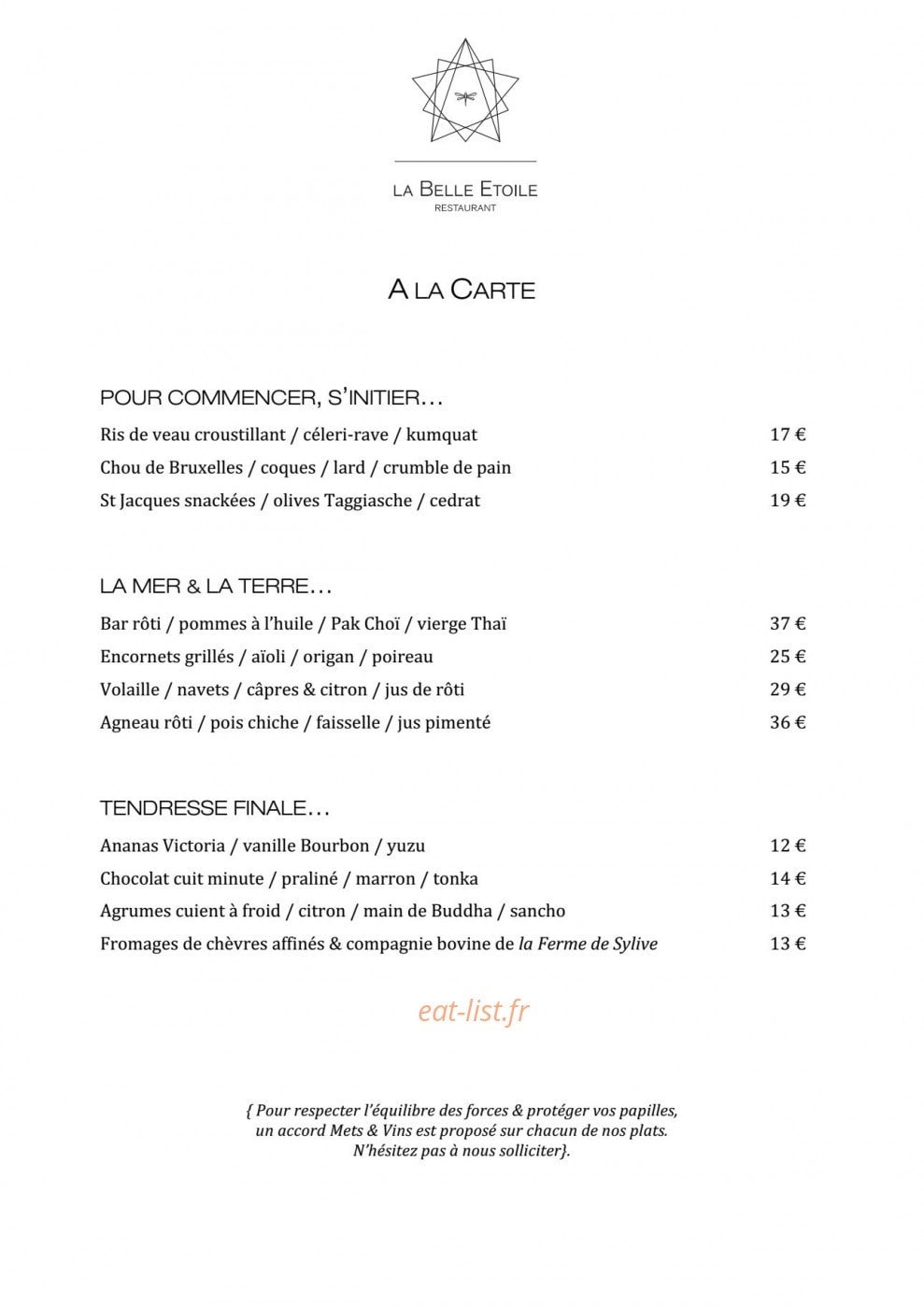 La Belle Etoile — carte page 1