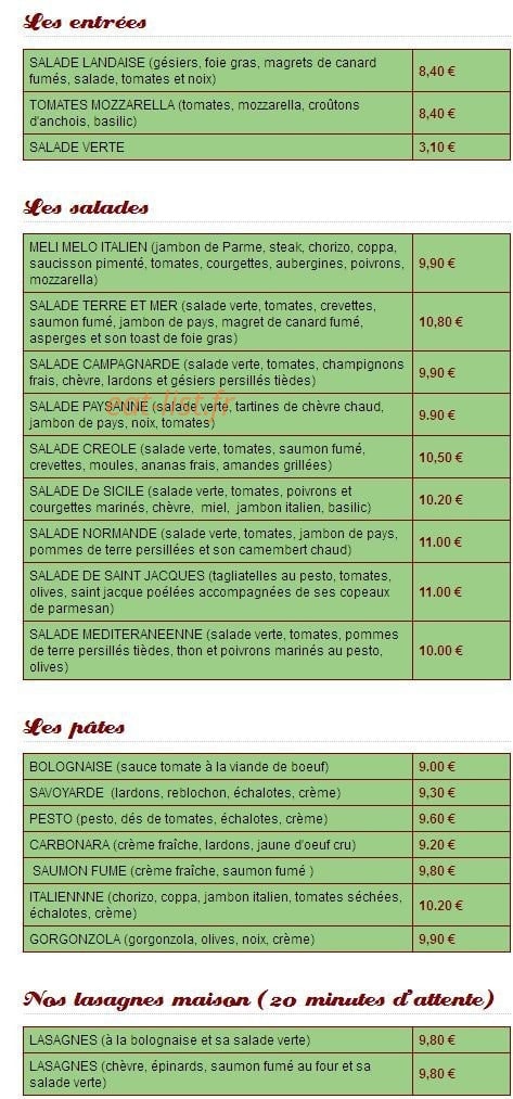 La Cucina — carte page 2