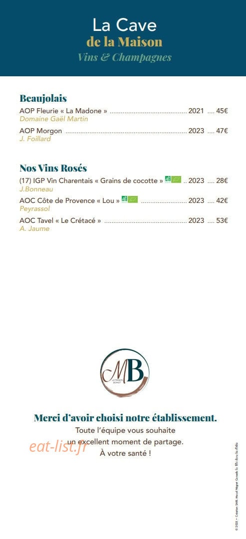 La Maison Boinot — carte page 22