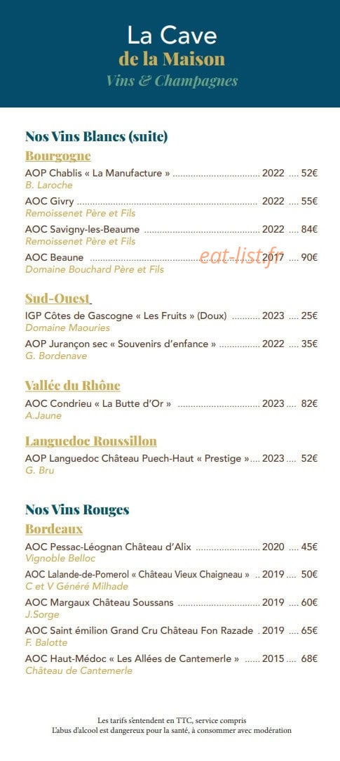 La Maison Boinot — carte page 20