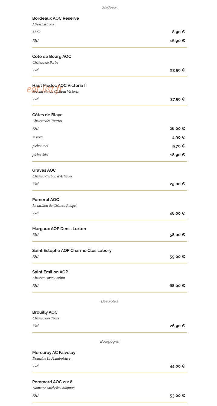 La Taverne — carte page 16