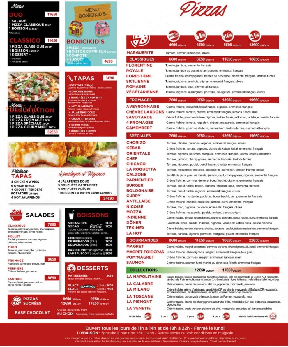 Pizza Bonici — carte page 1