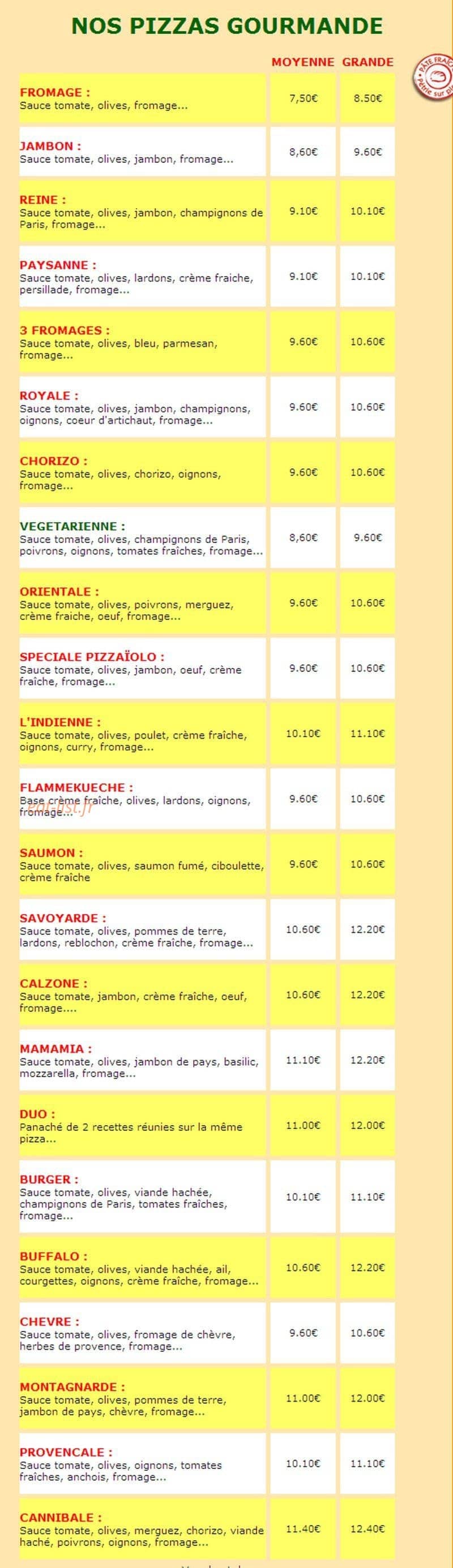 Pizza du marais — carte page 1