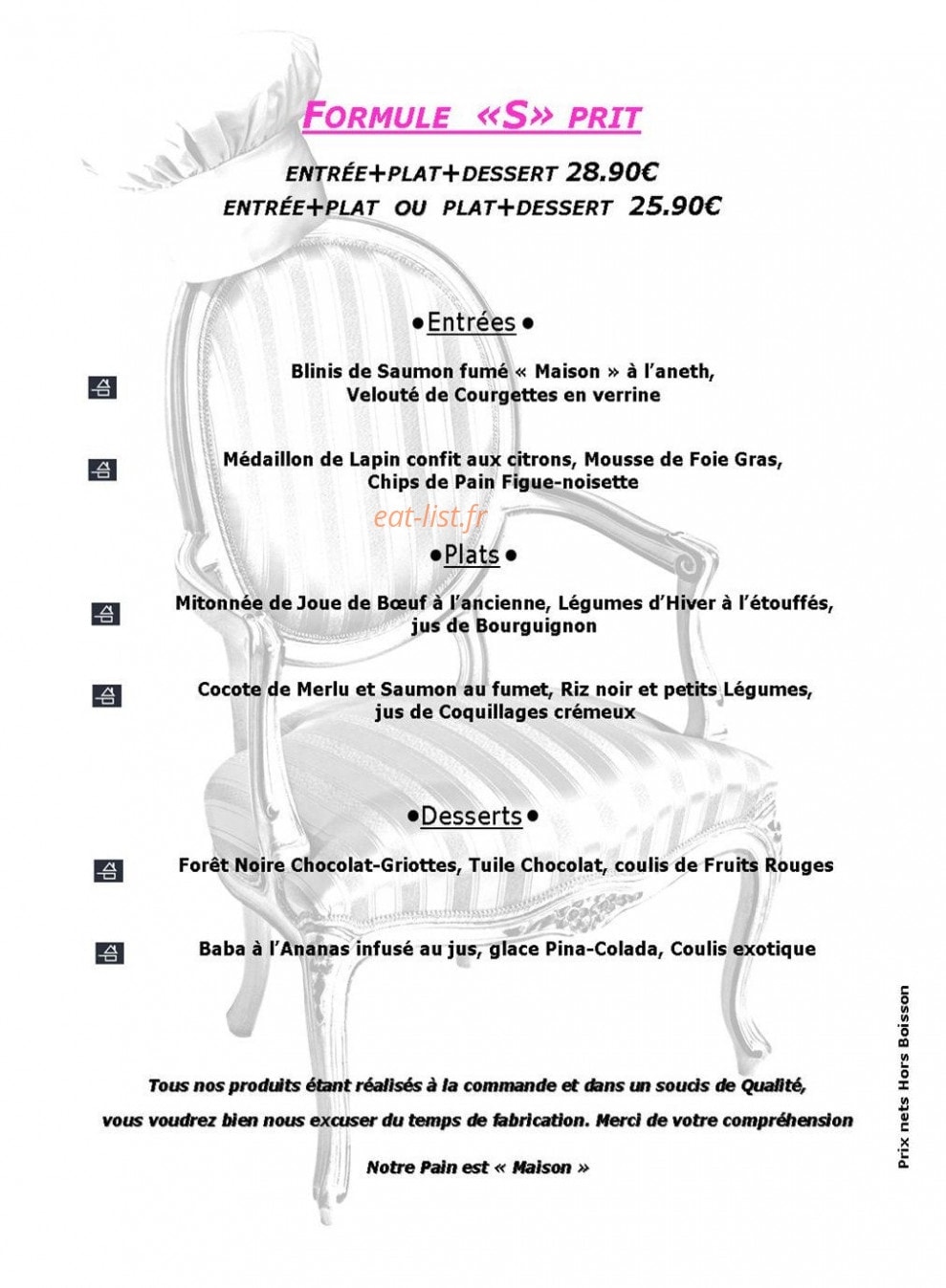 Plaisirs des Sens — carte page 6