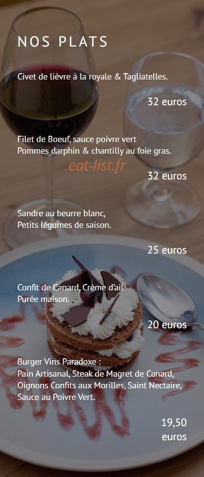 Vins Paradoxe — carte page 4