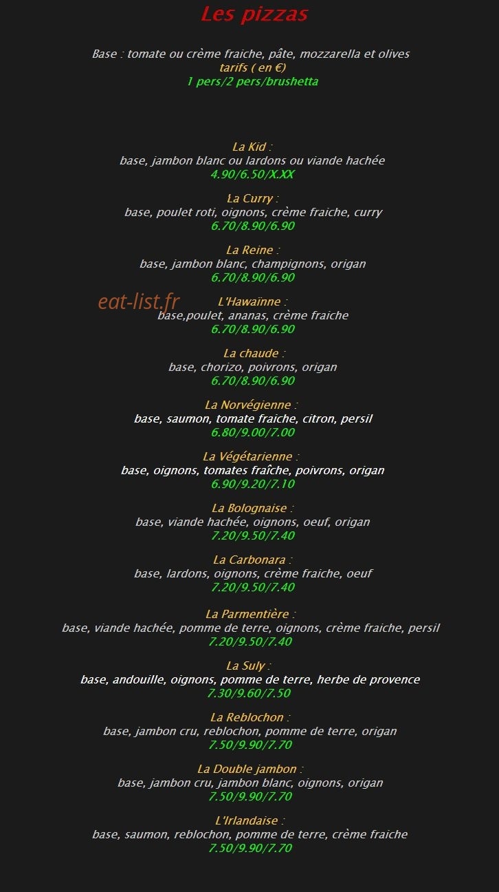 Pizza Presto — carte page 1