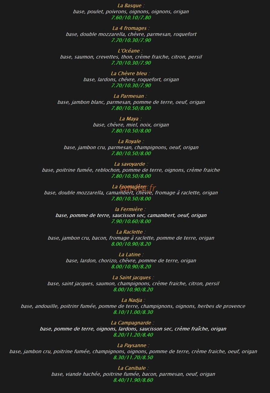 Pizza Presto — carte page 2