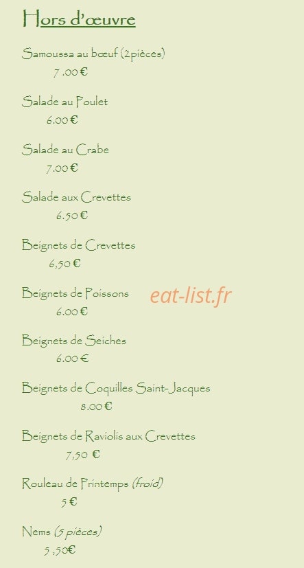 Asia restaurant — carte page 1