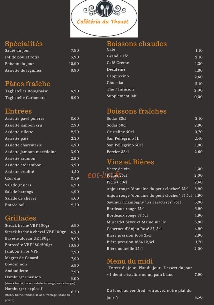 Cafétéria du Thouet — carte page 1