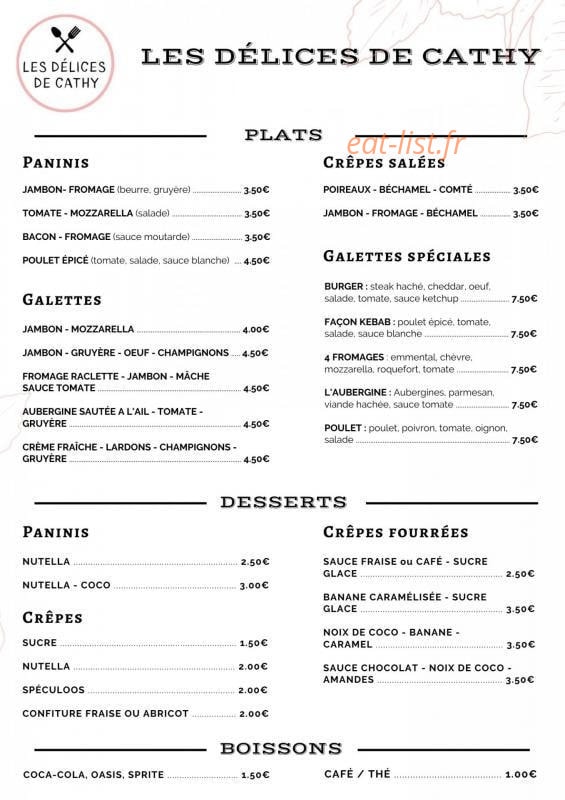 Les délices de Cathy — carte page 1