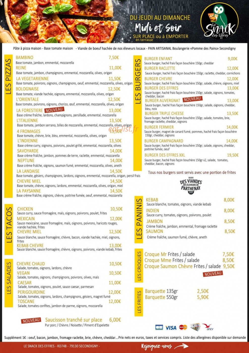 Le Snack des Effres — carte page 1