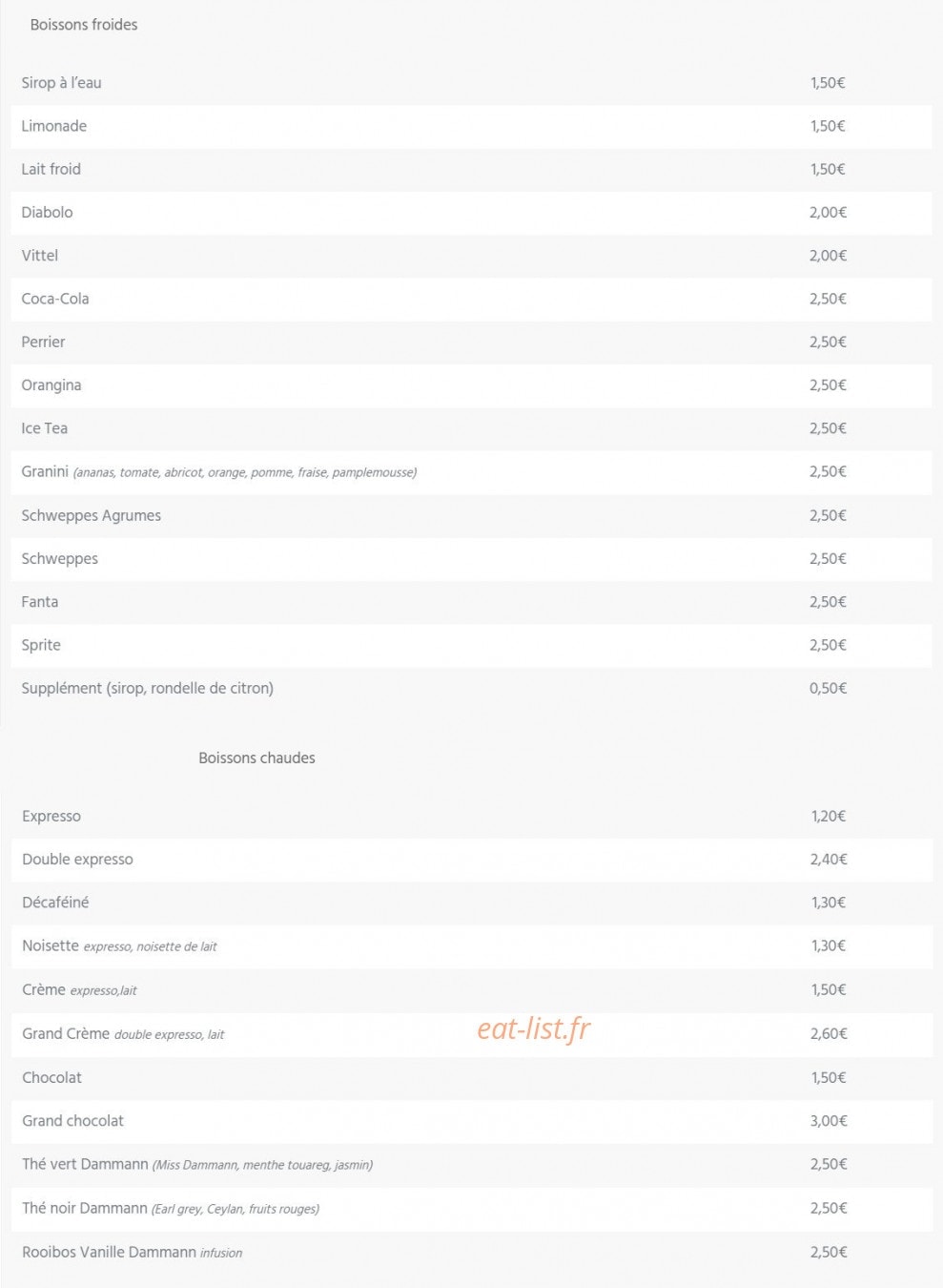 Carte et menu de Café des Sports à Coulonges sur l'Autize — Les boissons