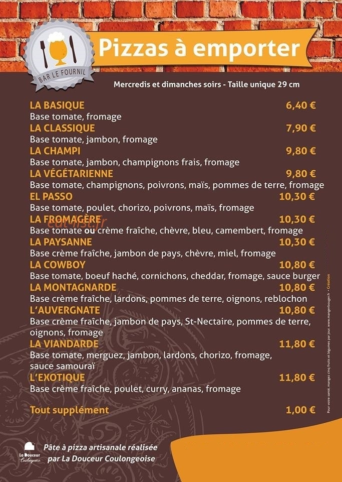 Bar Le Fournil — carte page 1