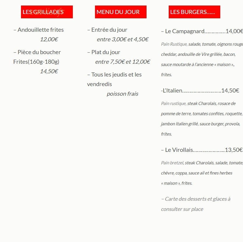 Carte et menu de La Maison De La Pizza à Villiers en Plaine — Les grillades, menu du jour et burgers