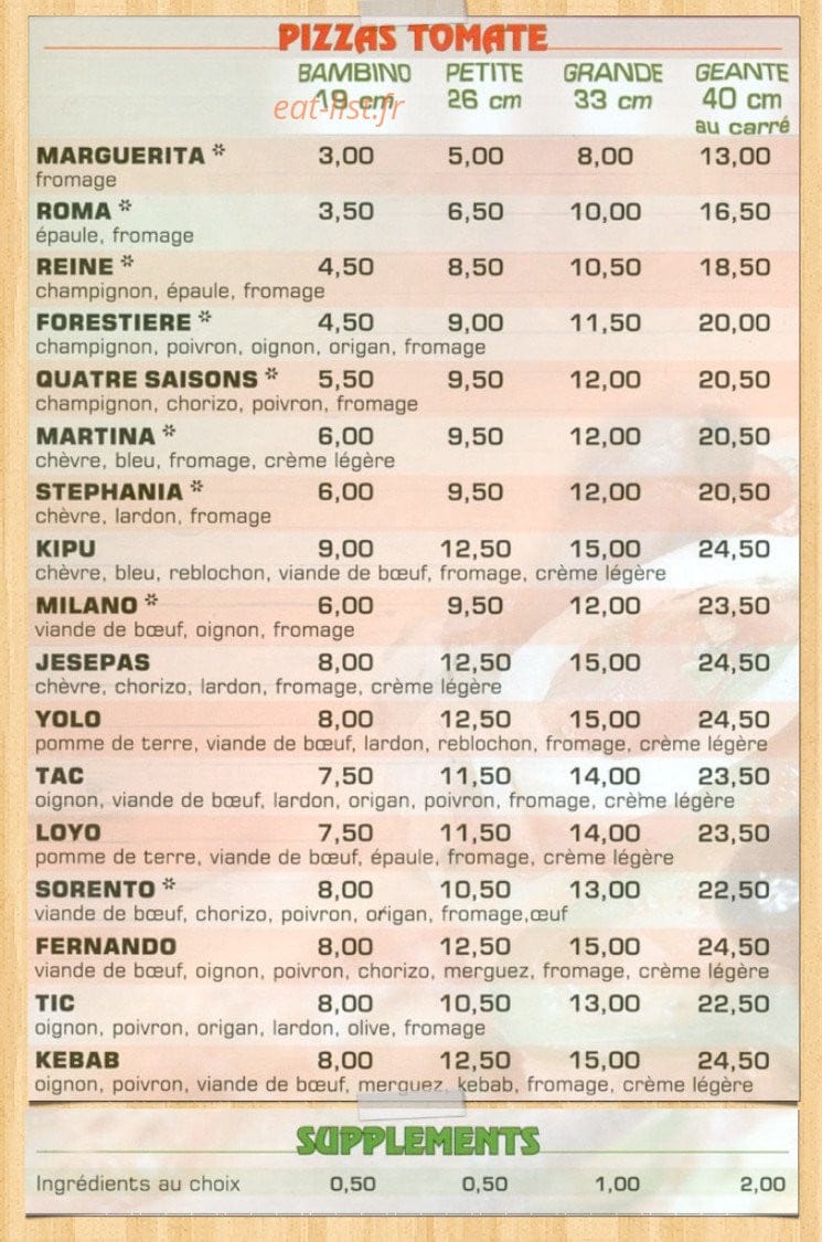 Loyo Pizz — carte page 2