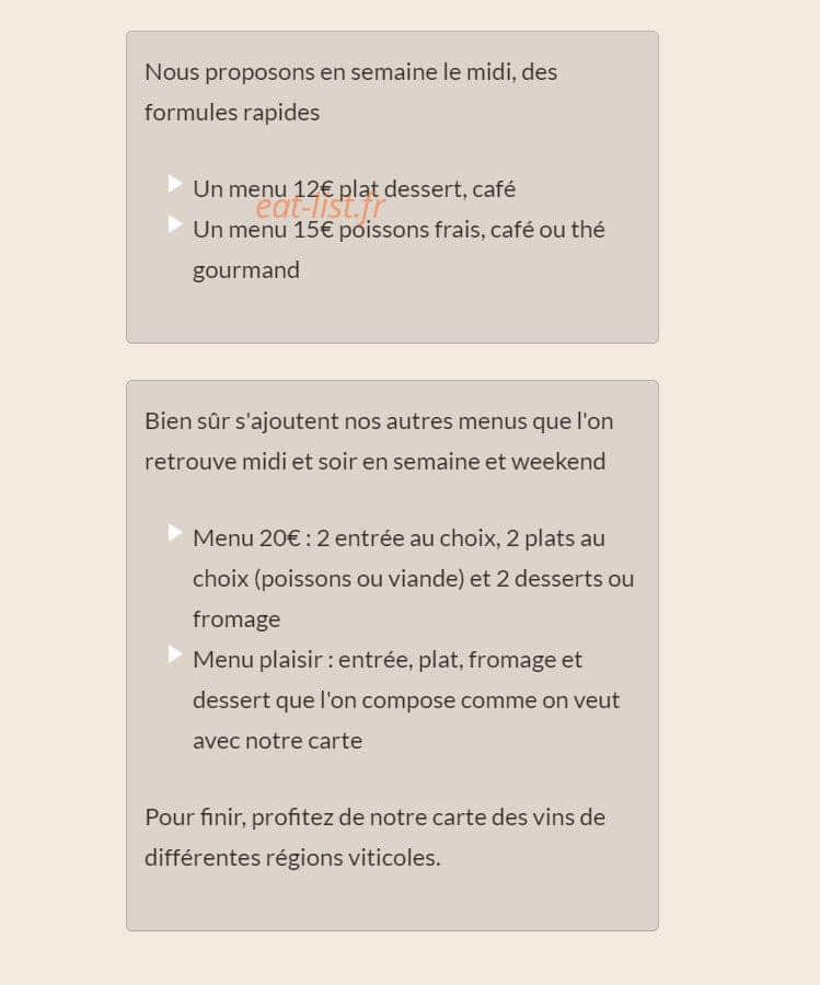 Auberge de la Boucholière — carte page 1
