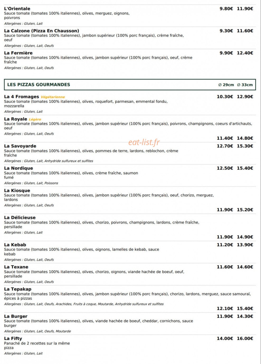 Le Kiosque à Pizzas — carte page 2