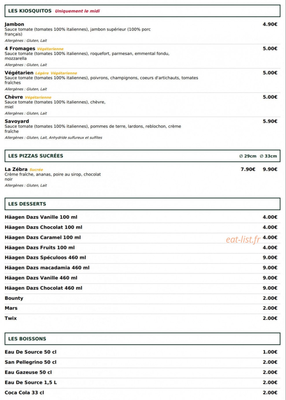 Le Kiosque à Pizzas — carte page 4