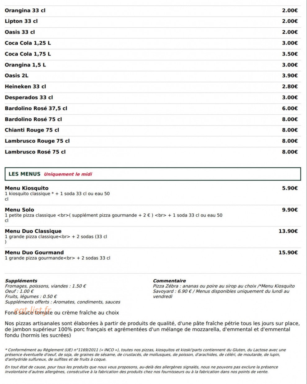 Le Kiosque à Pizzas — carte page 5