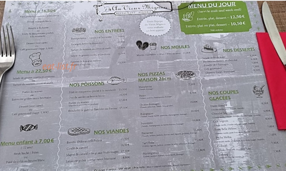 Au Vieux Mignon — carte page 1
