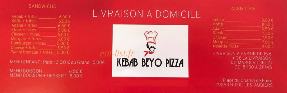 Kebab Beyo Pizza — carte page 1