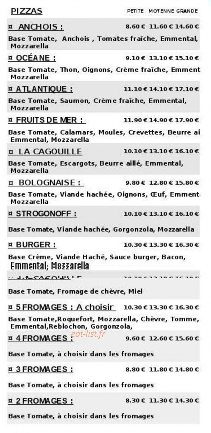 La Pizza au Feu de Bois — carte page 1