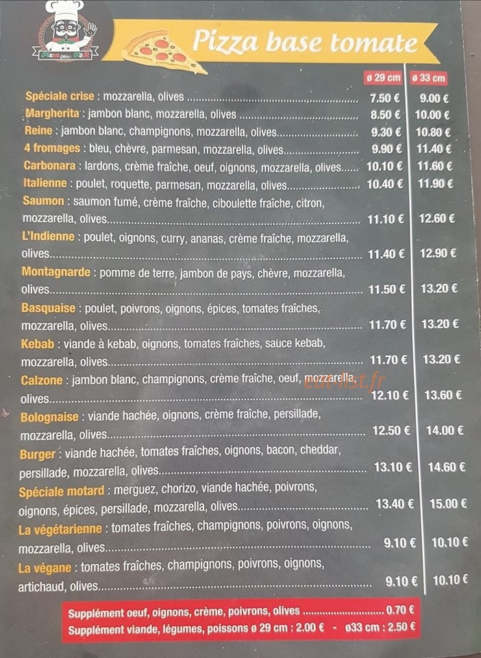 Pizza Delice F2R — carte page 1