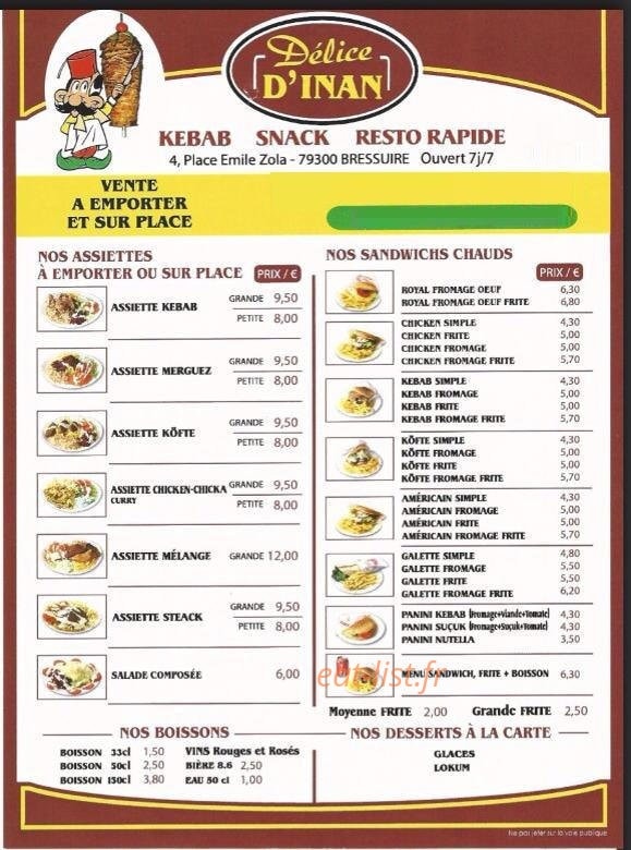 Délice D' inan — carte page 1