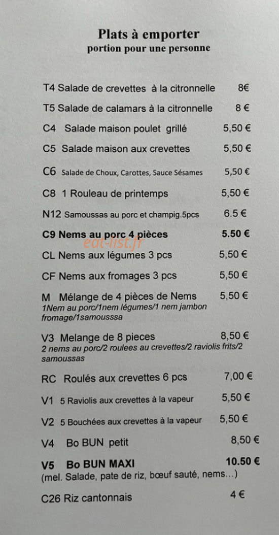 Carte et menu de I Nout à Bressuire — Plats a emporter
