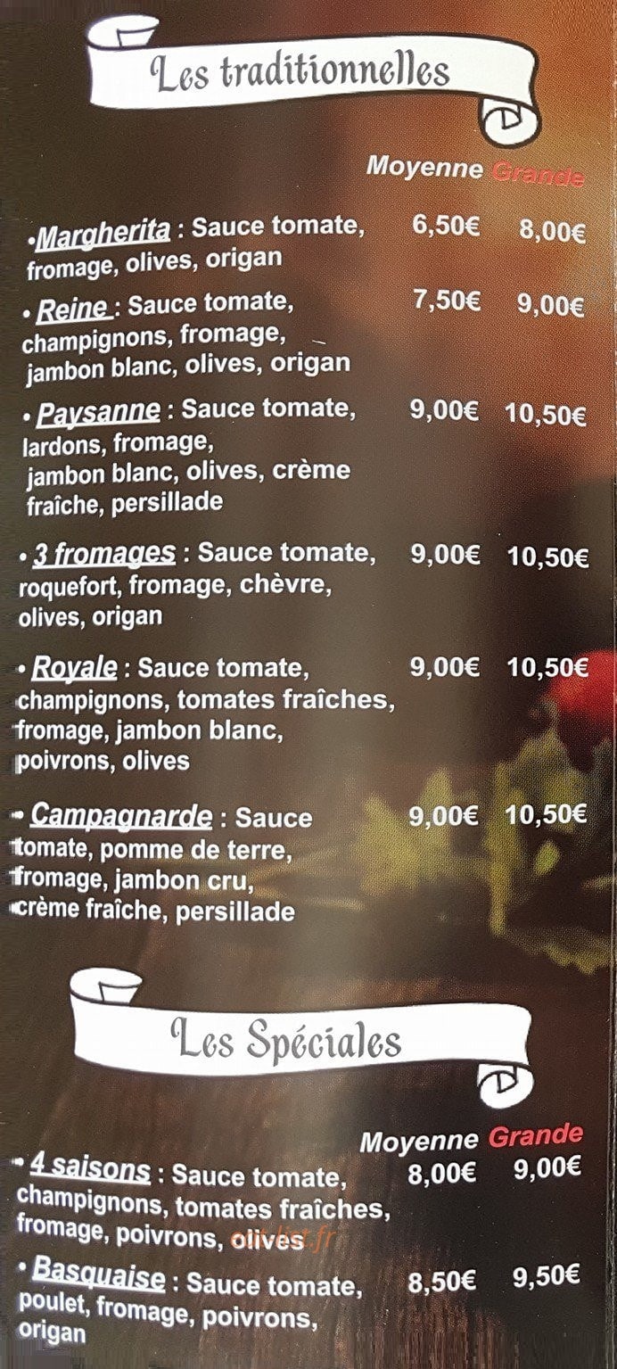 Jiji Pizza — carte page 1
