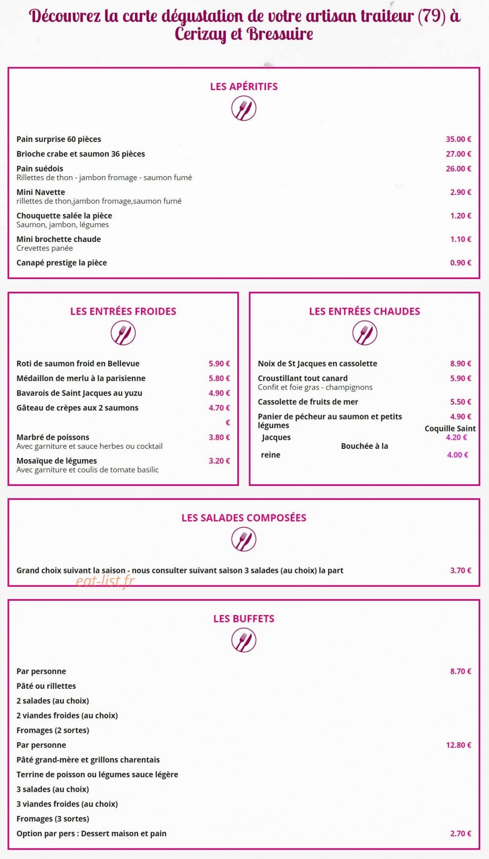 La Cuisine de Benoit — carte page 1
