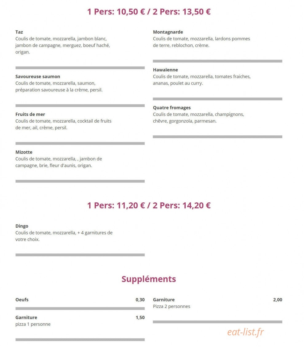 Miss Pizza — carte page 2