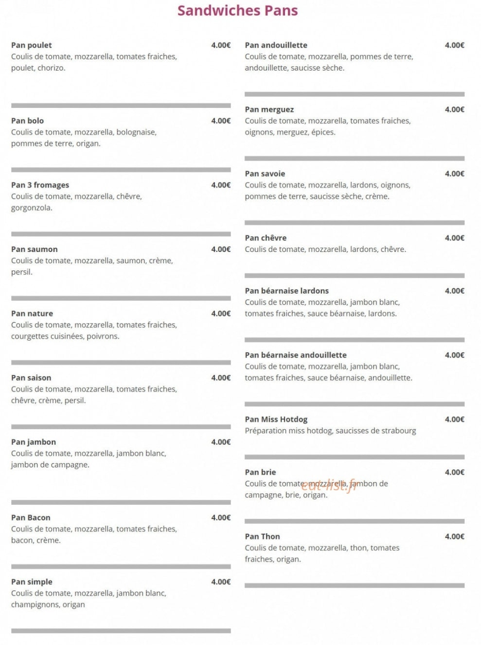 Miss Pizza — carte page 3
