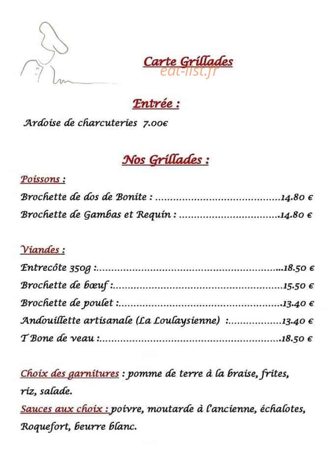 Carte et menu de Auberge des voyageurs à Beauvoir sur Niort — Carte des grillades