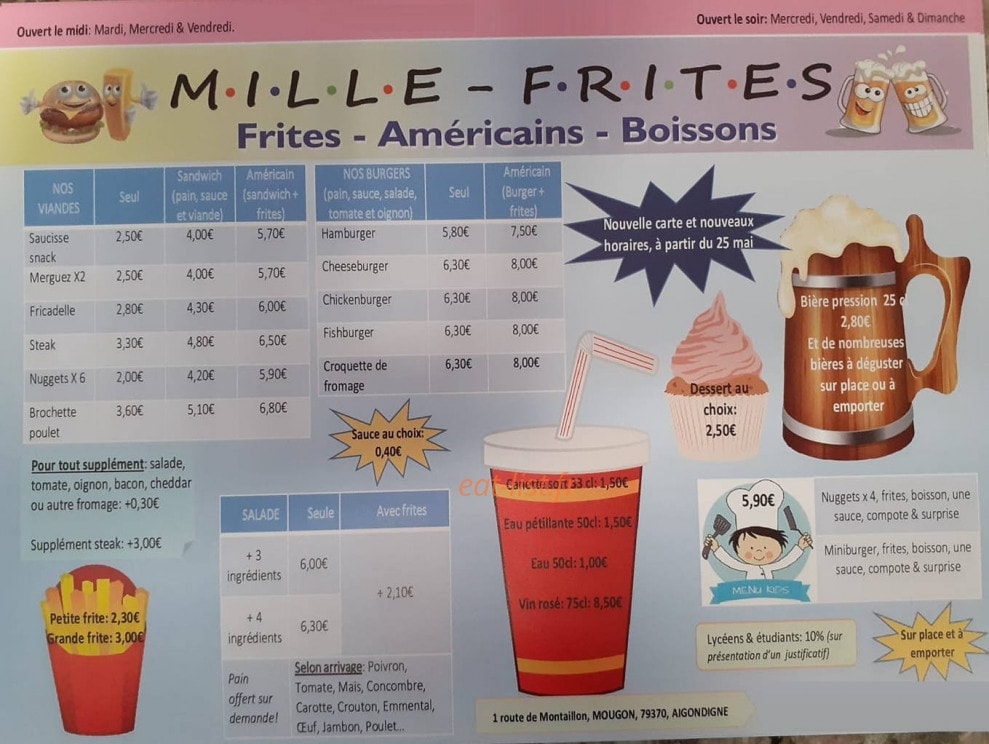 Mille frites — carte page 1